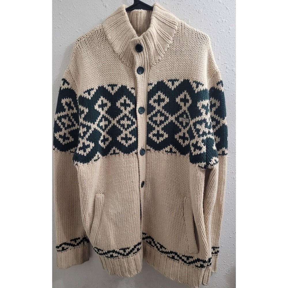 A. Tiziana XL Cream and Green Large Button Up Knit Sweater